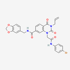 N-(1,3-benzodioxol-5-ylmethyl)-1-[2-(4-bromoanilino)-2-oxoethyl]-2,4-dioxo-3-prop-2-enylquinazoline-7-carboxamide