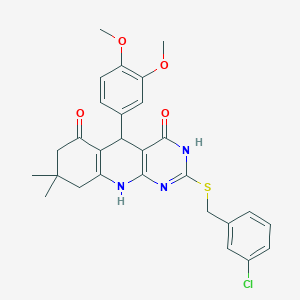 2-[(3-chlorobenzyl)sulfanyl]-5-(3,4-dimethoxyphenyl)-8,8-dimethyl-5,8,9,10-tetrahydropyrimido[4,5-b]quinoline-4,6(3H,7H)-dione