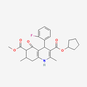 molecular formula C25H28FNO5 B14997576 3-Cyclopentyl 6-methyl 4-(2-fluorophenyl)-2,7-dimethyl-5-oxo-1,4,5,6,7,8-hexahydroquinoline-3,6-dicarboxylate 