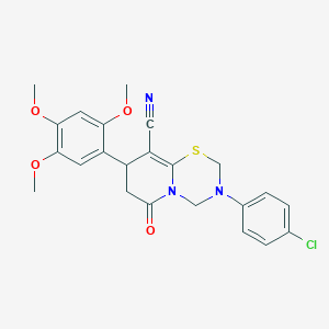 3-(4-chlorophenyl)-6-oxo-8-(2,4,5-trimethoxyphenyl)-3,4,7,8-tetrahydro-2H,6H-pyrido[2,1-b][1,3,5]thiadiazine-9-carbonitrile