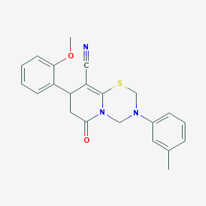 molecular formula C22H21N3O2S B14997638 8-(2-methoxyphenyl)-3-(3-methylphenyl)-6-oxo-3,4,7,8-tetrahydro-2H,6H-pyrido[2,1-b][1,3,5]thiadiazine-9-carbonitrile 