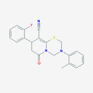 molecular formula C21H18FN3OS B14997643 8-(2-fluorophenyl)-3-(2-methylphenyl)-6-oxo-3,4,7,8-tetrahydro-2H,6H-pyrido[2,1-b][1,3,5]thiadiazine-9-carbonitrile 