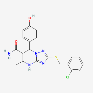 molecular formula C20H18ClN5O2S B14997683 2-[(2-Chlorobenzyl)sulfanyl]-7-(4-hydroxyphenyl)-5-methyl-4,7-dihydro[1,2,4]triazolo[1,5-a]pyrimidine-6-carboxamide 