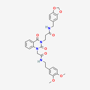 molecular formula C31H32N4O8 B14997709 N-(benzo[d][1,3]dioxol-5-ylmethyl)-3-(1-(2-((3,4-dimethoxyphenethyl)amino)-2-oxoethyl)-2,4-dioxo-1,2-dihydroquinazolin-3(4H)-yl)propanamide 