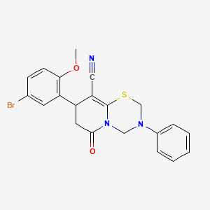 molecular formula C21H18BrN3O2S B14997718 8-(5-bromo-2-methoxyphenyl)-6-oxo-3-phenyl-3,4,7,8-tetrahydro-2H,6H-pyrido[2,1-b][1,3,5]thiadiazine-9-carbonitrile 