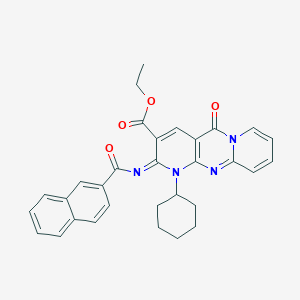 ethyl 7-cyclohexyl-6-(naphthalene-2-carbonylimino)-2-oxo-1,7,9-triazatricyclo[8.4.0.03,8]tetradeca-3(8),4,9,11,13-pentaene-5-carboxylate