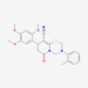 3-(2-Methylphenyl)-6-oxo-8-(2,4,5-trimethoxyphenyl)-2,4,7,8-tetrahydropyrido[2,1-b][1,3,5]thiadiazine-9-carbonitrile