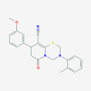 molecular formula C22H21N3O2S B14997843 8-(3-methoxyphenyl)-3-(2-methylphenyl)-6-oxo-3,4,7,8-tetrahydro-2H,6H-pyrido[2,1-b][1,3,5]thiadiazine-9-carbonitrile 