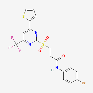 molecular formula C18H13BrF3N3O3S2 B14997952 N-(4-bromophenyl)-3-{[4-(thiophen-2-yl)-6-(trifluoromethyl)pyrimidin-2-yl]sulfonyl}propanamide 