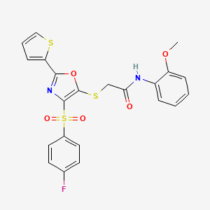 molecular formula C22H17FN2O5S3 B14997979 2-({4-[(4-fluorophenyl)sulfonyl]-2-(thiophen-2-yl)-1,3-oxazol-5-yl}sulfanyl)-N-(2-methoxyphenyl)acetamide 