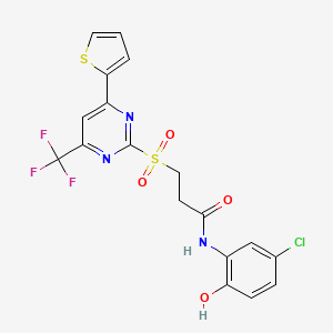 molecular formula C18H13ClF3N3O4S2 B14997990 N-(5-chloro-2-hydroxyphenyl)-3-{[4-(thiophen-2-yl)-6-(trifluoromethyl)pyrimidin-2-yl]sulfonyl}propanamide 