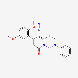 molecular formula C22H21N3O3S B14998033 8-(2,5-Dimethoxyphenyl)-6-oxo-3-phenyl-2,4,7,8-tetrahydropyrido[2,1-b][1,3,5]thiadiazine-9-carbonitrile 