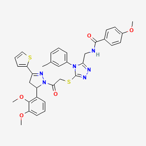 N-((5-((2-(5-(2,3-dimethoxyphenyl)-3-(thiophen-2-yl)-4,5-dihydro-1H-pyrazol-1-yl)-2-oxoethyl)thio)-4-(m-tolyl)-4H-1,2,4-triazol-3-yl)methyl)-4-methoxybenzamide