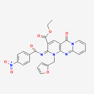 ethyl 7-(furan-2-ylmethyl)-6-(4-nitrobenzoyl)imino-2-oxo-1,7,9-triazatricyclo[8.4.0.03,8]tetradeca-3(8),4,9,11,13-pentaene-5-carboxylate