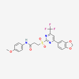 molecular formula C22H18F3N3O6S B14998180 3-{[4-(1,3-benzodioxol-5-yl)-6-(trifluoromethyl)pyrimidin-2-yl]sulfonyl}-N-(4-methoxyphenyl)propanamide 