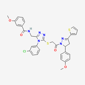 N-((4-(3-chlorophenyl)-5-((2-(5-(4-methoxyphenyl)-3-(thiophen-2-yl)-4,5-dihydro-1H-pyrazol-1-yl)-2-oxoethyl)thio)-4H-1,2,4-triazol-3-yl)methyl)-3-methoxybenzamide