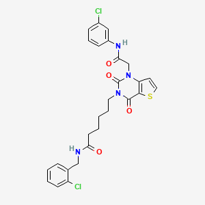 molecular formula C27H26Cl2N4O4S B14998286 N-(2-chlorobenzyl)-6-[1-{2-[(3-chlorophenyl)amino]-2-oxoethyl}-2,4-dioxo-1,4-dihydrothieno[3,2-d]pyrimidin-3(2H)-yl]hexanamide 