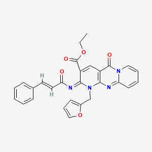 ethyl 7-(furan-2-ylmethyl)-2-oxo-6-[(E)-3-phenylprop-2-enoyl]imino-1,7,9-triazatricyclo[8.4.0.03,8]tetradeca-3(8),4,9,11,13-pentaene-5-carboxylate