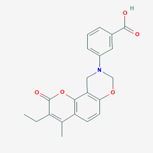 molecular formula C21H19NO5 B14998377 3-(3-ethyl-4-methyl-2-oxo-2H,8H-chromeno[8,7-e][1,3]oxazin-9(10H)-yl)benzoic acid 