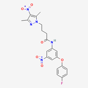 molecular formula C21H20FN5O6 B14998381 4-(3,5-dimethyl-4-nitro-1H-pyrazol-1-yl)-N-[3-(4-fluorophenoxy)-5-nitrophenyl]butanamide 