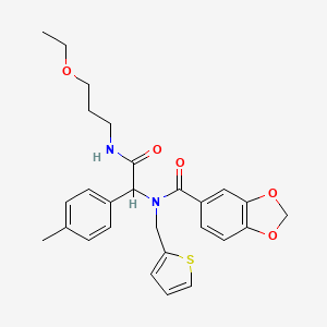 N-{2-[(3-ethoxypropyl)amino]-1-(4-methylphenyl)-2-oxoethyl}-N-(thiophen-2-ylmethyl)-1,3-benzodioxole-5-carboxamide