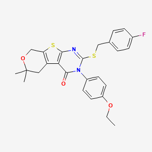 4-(4-ethoxyphenyl)-5-[(4-fluorophenyl)methylsulfanyl]-12,12-dimethyl-11-oxa-8-thia-4,6-diazatricyclo[7.4.0.02,7]trideca-1(9),2(7),5-trien-3-one