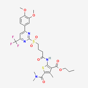 Propyl 2-[(4-{[4-(3,4-dimethoxyphenyl)-6-(trifluoromethyl)pyrimidin-2-yl]sulfonyl}butanoyl)amino]-5-(dimethylcarbamoyl)-4-methylthiophene-3-carboxylate