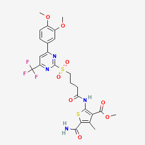 Methyl 5-carbamoyl-2-[(4-{[4-(3,4-dimethoxyphenyl)-6-(trifluoromethyl)pyrimidin-2-yl]sulfonyl}butanoyl)amino]-4-methylthiophene-3-carboxylate