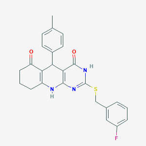 2-[(3-fluorobenzyl)sulfanyl]-5-(4-methylphenyl)-5,8,9,10-tetrahydropyrimido[4,5-b]quinoline-4,6(3H,7H)-dione