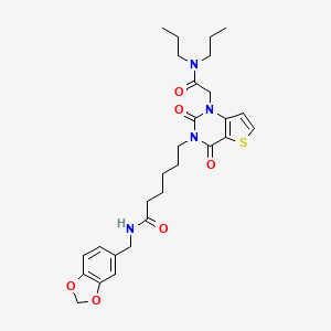 molecular formula C28H36N4O6S B14998644 N-[(2H-1,3-benzodioxol-5-yl)methyl]-6-{1-[(dipropylcarbamoyl)methyl]-2,4-dioxo-1H,2H,3H,4H-thieno[3,2-d]pyrimidin-3-yl}hexanamide 