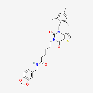 N-(1,3-benzodioxol-5-ylmethyl)-6-[2,4-dioxo-1-(2,4,6-trimethylbenzyl)-1,4-dihydrothieno[3,2-d]pyrimidin-3(2H)-yl]hexanamide