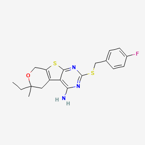 12-ethyl-5-[(4-fluorophenyl)methylsulfanyl]-12-methyl-11-oxa-8-thia-4,6-diazatricyclo[7.4.0.02,7]trideca-1(9),2,4,6-tetraen-3-amine