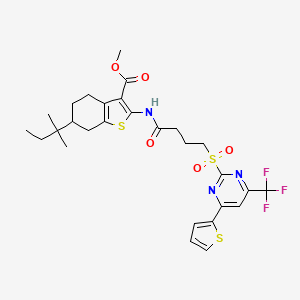 molecular formula C28H32F3N3O5S3 B14998670 Methyl 6-(2-methylbutan-2-yl)-2-[(4-{[4-(thiophen-2-yl)-6-(trifluoromethyl)pyrimidin-2-yl]sulfonyl}butanoyl)amino]-4,5,6,7-tetrahydro-1-benzothiophene-3-carboxylate 