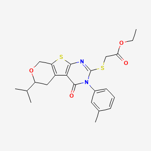 molecular formula C23H26N2O4S2 B14998686 ethyl 2-[[4-(3-methylphenyl)-3-oxo-12-propan-2-yl-11-oxa-8-thia-4,6-diazatricyclo[7.4.0.02,7]trideca-1(9),2(7),5-trien-5-yl]sulfanyl]acetate 