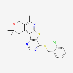 molecular formula C22H20ClN3OS2 B14998719 13-[(2-chlorophenyl)methylsulfanyl]-4,4,8-trimethyl-5-oxa-11-thia-9,14,16-triazatetracyclo[8.7.0.02,7.012,17]heptadeca-1,7,9,12(17),13,15-hexaene 