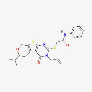 2-[(3-oxo-12-propan-2-yl-4-prop-2-enyl-11-oxa-8-thia-4,6-diazatricyclo[7.4.0.02,7]trideca-1(9),2(7),5-trien-5-yl)sulfanyl]-N-phenylacetamide