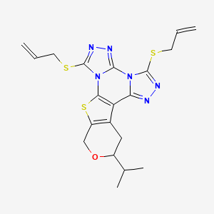 molecular formula C20H22N6OS3 B14998737 15-propan-2-yl-3,8-bis(prop-2-enylsulfanyl)-16-oxa-19-thia-2,4,5,7,9,10-hexazapentacyclo[10.7.0.02,6.07,11.013,18]nonadeca-1(12),3,5,8,10,13(18)-hexaene 