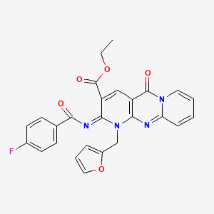 ethyl 6-(4-fluorobenzoyl)imino-7-(furan-2-ylmethyl)-2-oxo-1,7,9-triazatricyclo[8.4.0.03,8]tetradeca-3(8),4,9,11,13-pentaene-5-carboxylate