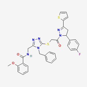 N-{[4-Benzyl-5-({2-[5-(4-fluorophenyl)-3-(thiophen-2-YL)-4,5-dihydro-1H-pyrazol-1-YL]-2-oxoethyl}sulfanyl)-4H-1,2,4-triazol-3-YL]methyl}-2-methoxybenzamide