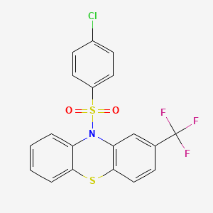 molecular formula C19H11ClF3NO2S2 B14998899 10-[(4-chlorophenyl)sulfonyl]-2-(trifluoromethyl)-10H-phenothiazine 