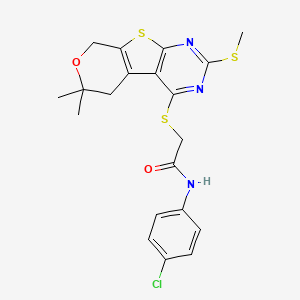 molecular formula C20H20ClN3O2S3 B14998924 N-(4-chlorophenyl)-2-[(12,12-dimethyl-5-methylsulfanyl-11-oxa-8-thia-4,6-diazatricyclo[7.4.0.02,7]trideca-1(9),2(7),3,5-tetraen-3-yl)sulfanyl]acetamide 