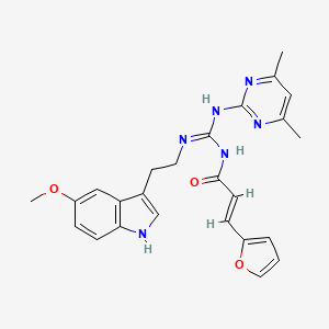 (2E)-N-[(E)-[(4,6-dimethylpyrimidin-2-yl)amino]{[2-(5-methoxy-1H-indol-3-yl)ethyl]amino}methylidene]-3-(furan-2-yl)prop-2-enamide