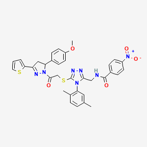 N-{[4-(2,5-Dimethylphenyl)-5-({2-[5-(4-methoxyphenyl)-3-(thiophen-2-YL)-4,5-dihydro-1H-pyrazol-1-YL]-2-oxoethyl}sulfanyl)-4H-1,2,4-triazol-3-YL]methyl}-4-nitrobenzamide