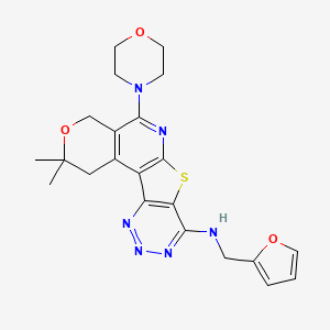 N-(furan-2-ylmethyl)-4,4-dimethyl-8-morpholin-4-yl-5-oxa-11-thia-9,14,15,16-tetrazatetracyclo[8.7.0.02,7.012,17]heptadeca-1(10),2(7),8,12(17),13,15-hexaen-13-amine