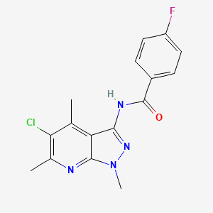 molecular formula C16H14ClFN4O B14999180 N-(5-chloro-1,4,6-trimethyl-1H-pyrazolo[3,4-b]pyridin-3-yl)-4-fluorobenzamide 