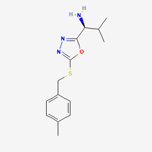 molecular formula C14H19N3OS B14999205 (1S)-2-methyl-1-{5-[(4-methylbenzyl)sulfanyl]-1,3,4-oxadiazol-2-yl}propan-1-amine 