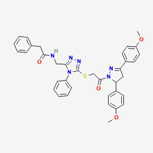 molecular formula C36H34N6O4S B14999256 N-{[5-({2-[3,5-Bis(4-methoxyphenyl)-4,5-dihydro-1H-pyrazol-1-YL]-2-oxoethyl}sulfanyl)-4-phenyl-4H-1,2,4-triazol-3-YL]methyl}-2-phenylacetamide 