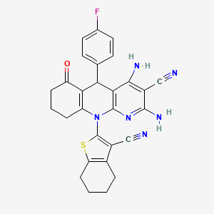 molecular formula C28H23FN6OS B14999257 2,4-Diamino-10-(3-cyano-4,5,6,7-tetrahydro-1-benzothiophen-2-yl)-5-(4-fluorophenyl)-6-oxo-5,6,7,8,9,10-hexahydrobenzo[b][1,8]naphthyridine-3-carbonitrile 