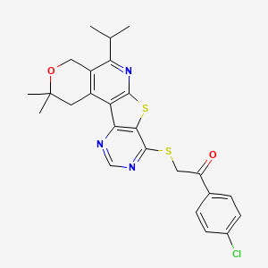 1-(4-chlorophenyl)-2-[(4,4-dimethyl-8-propan-2-yl-5-oxa-11-thia-9,14,16-triazatetracyclo[8.7.0.02,7.012,17]heptadeca-1(10),2(7),8,12(17),13,15-hexaen-13-yl)sulfanyl]ethanone