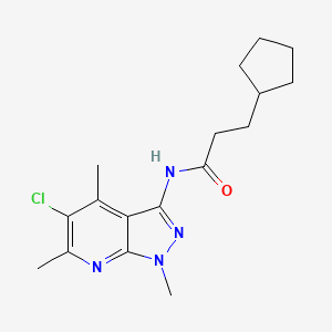 molecular formula C17H23ClN4O B14999324 N-(5-chloro-1,4,6-trimethyl-1H-pyrazolo[3,4-b]pyridin-3-yl)-3-cyclopentylpropanamide 